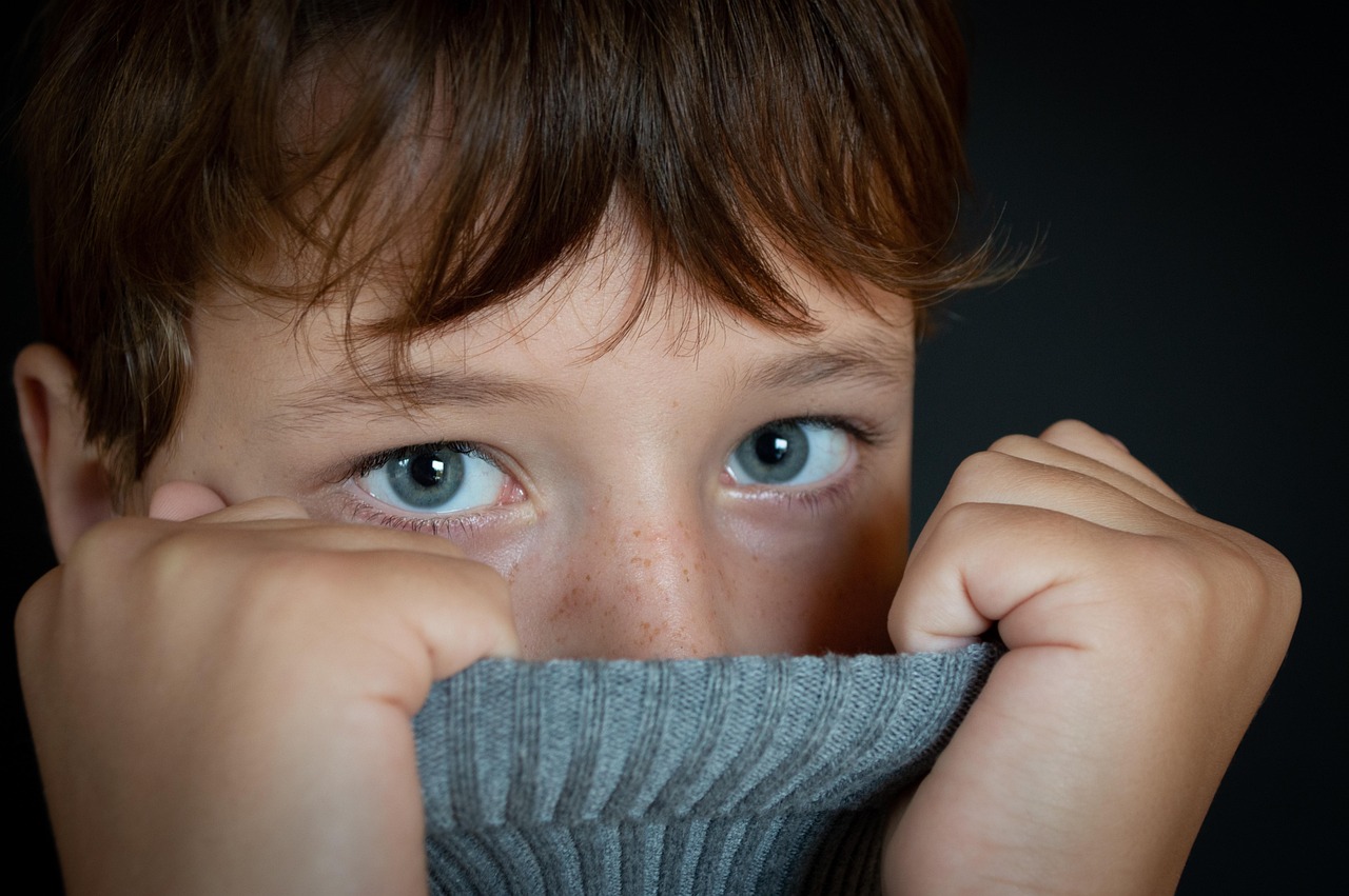 hide, watch, eyes, boy, baby, teen, young, collar, pullover, frightened, fear, close-up, sight, contrast, fright, kids, close, gate