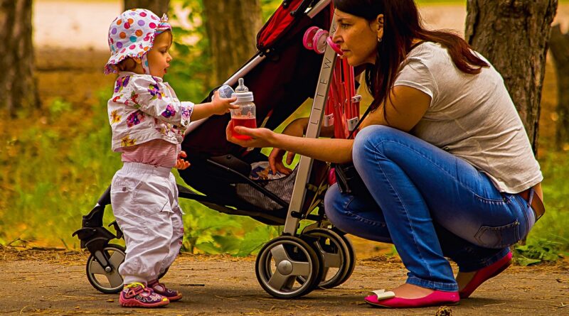 mom, daughter, baby, stroller, the park, stroller, stroller, stroller, stroller, stroller