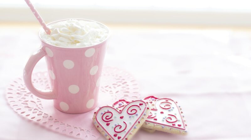 valentine, valentines day, pink, winter, cookies, heart cookies, heart, hot chocolate, cocoa, whipped cream, hd wallpaper, polka dot, love, valentines day background, romance, holiday, romantic, cozy, treat, beverage, hot beverage, cute wallpaper