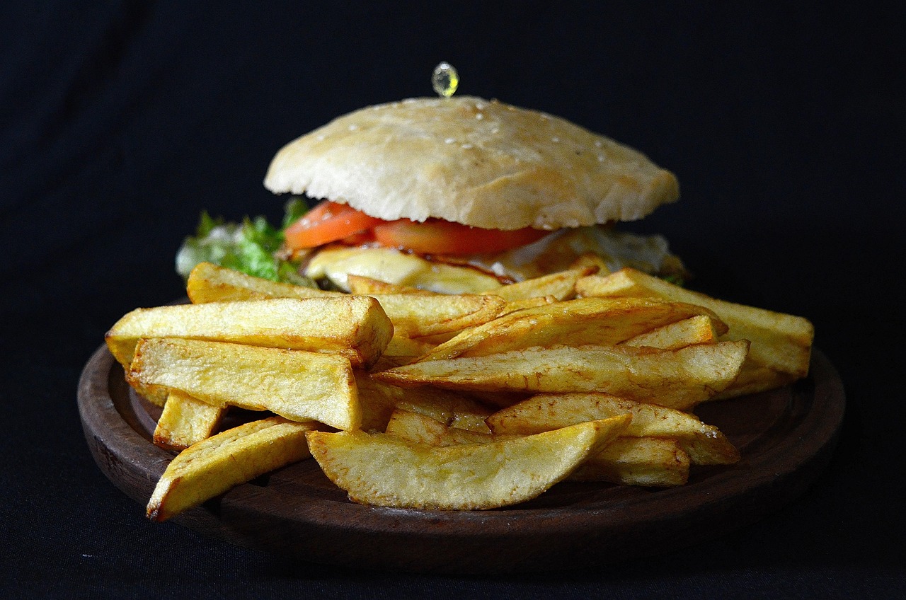 burger, chips, food, fast food