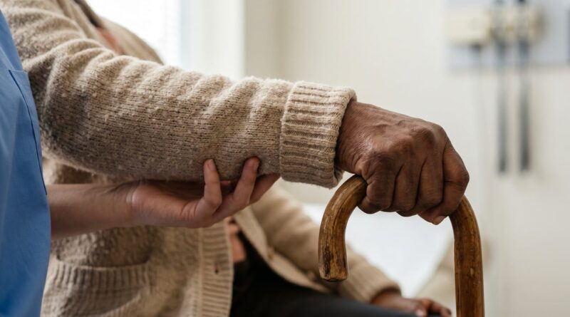 caregiver, senior, elderly couple, support, hand, cane, home care, elder care, medicine, independence, empathy, comfort, health, medical, nurse, patient, well-being, care, clinical, hands